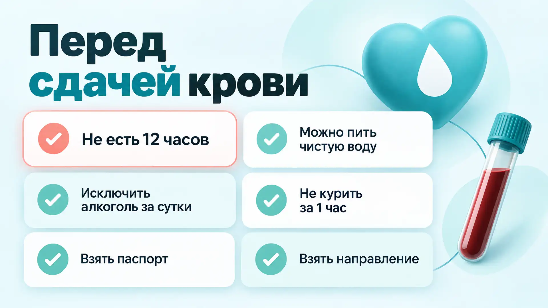 Пример инфографики: Памятка пациента: подготовка к анализам (Медицинский)