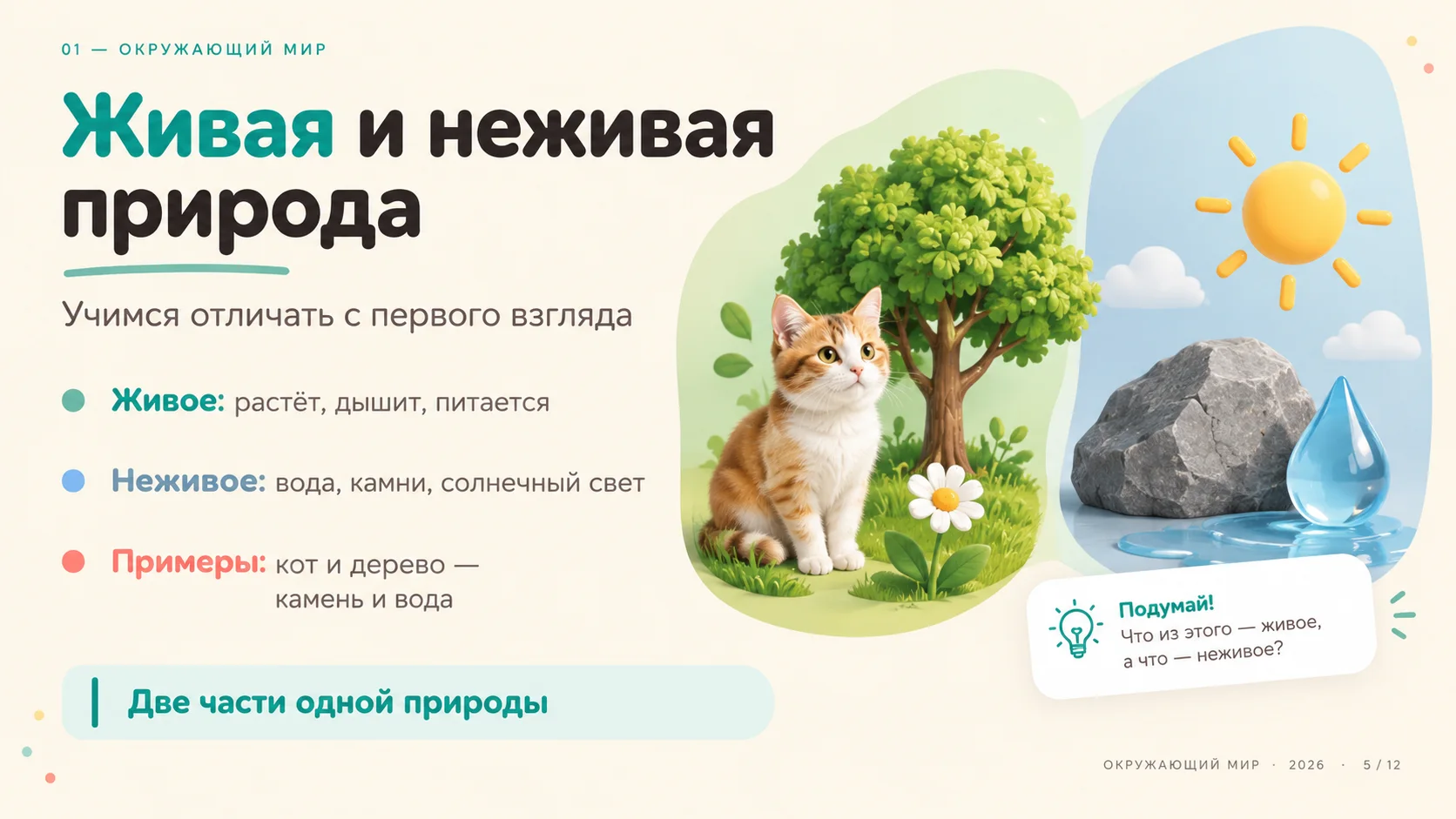 Слайд: Живая и неживая природа: учимся различать