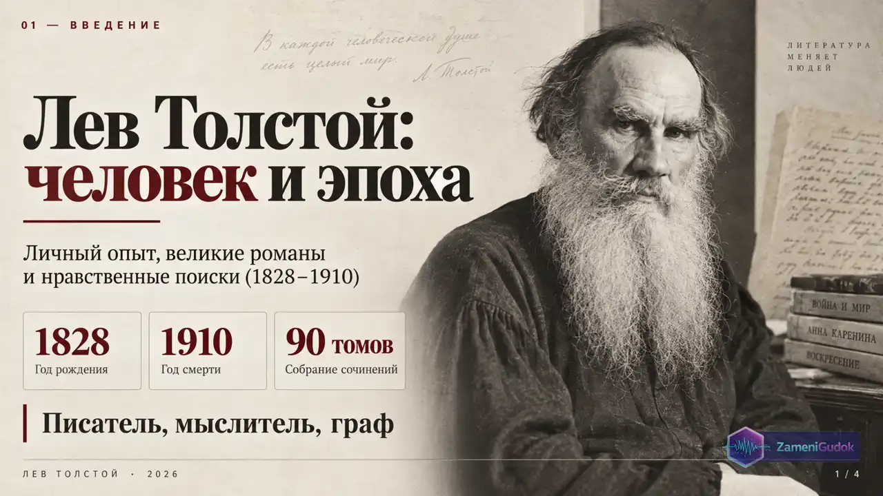 Лев Толстой: человек и эпоха — слайд презентации (Исторический стиль)