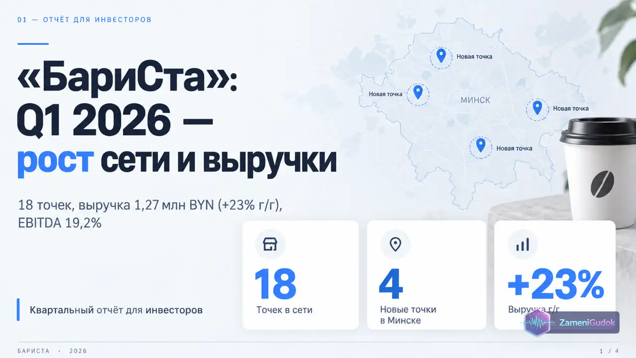 Слайд: БариСта: Q1 2026 — рост сети и выручки