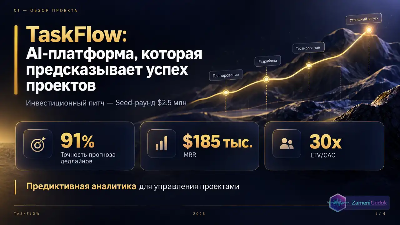 Слайд: TaskFlow: AI-платформа для проектов
